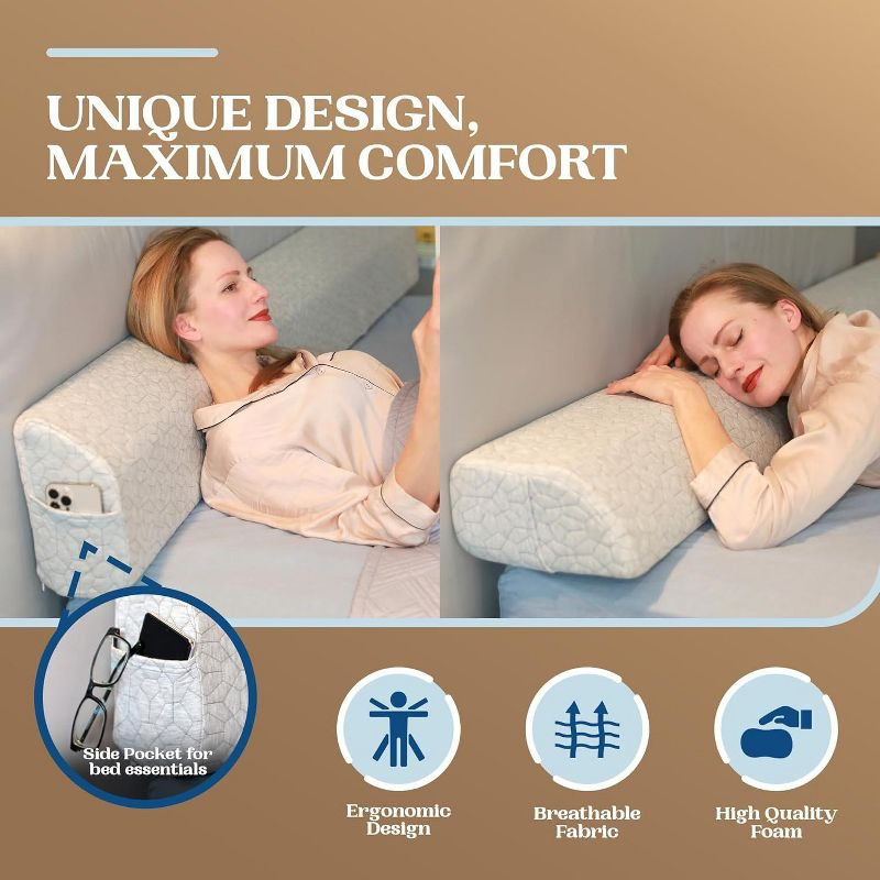 FeelAtHome Headboard Wedge Pillow - Gap Pillow for Sleep Number Bed, Mattress Gap Filler for Comfort, Queen, Gray