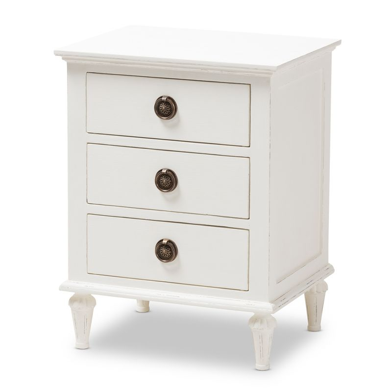 Venezia French - Inspired Rustic Washed Wood 3 - Drawer Nightstand - White - Baxton Studio