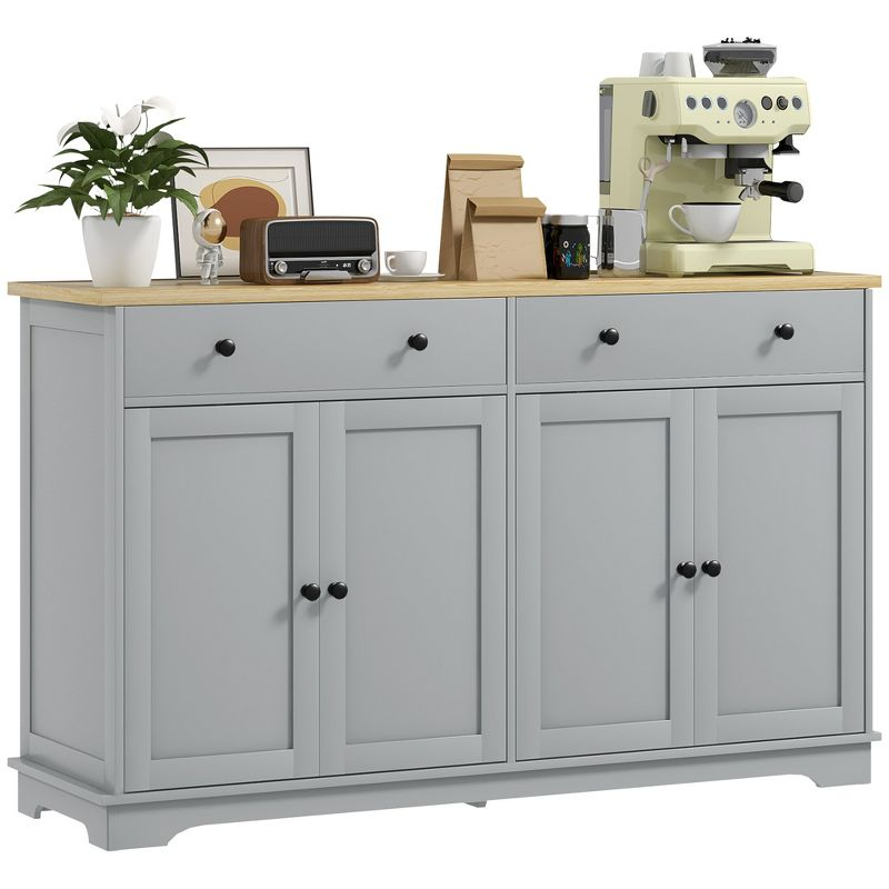 HOMCOM Sideboard Buffet Cabinet with Storage, Modern Kitchen Cabinet with 2 Doors, 2 Drawers and 2 Adjustable Shelves, Coffee Bar Cabinet, Gray