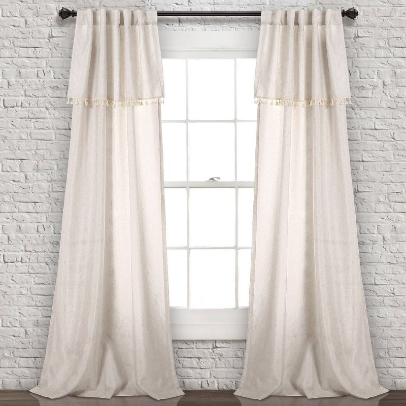 Set of 2 (84"x40") Ivy Tassel Light Filtering Window Curtain Panels Beige - Lush Décor: Linen & Polyester, Rod Pocket