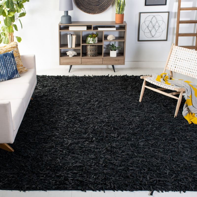 Leather Shag LSG601 Hand Knotted Area Rug - Black - 8'x10' - Safavieh.