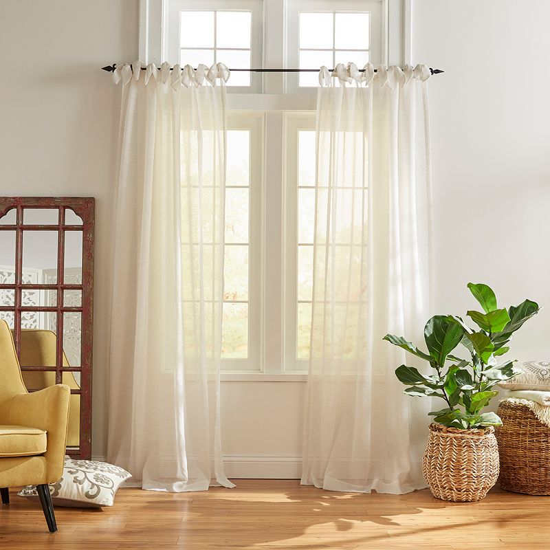 Vienna Tie-Top Cottagecore Sheer Single Window Curtain Panel Panel - 52" x 84" - Off White - Elrene Home Fashions