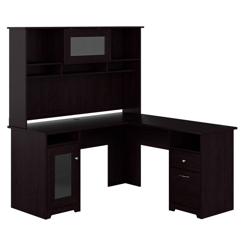 Cabot 60W L Shaped Computer Desk with Hutch Espresso Oak - Bush Furniture: Executive Workstation, Storage Hutch, File Drawer