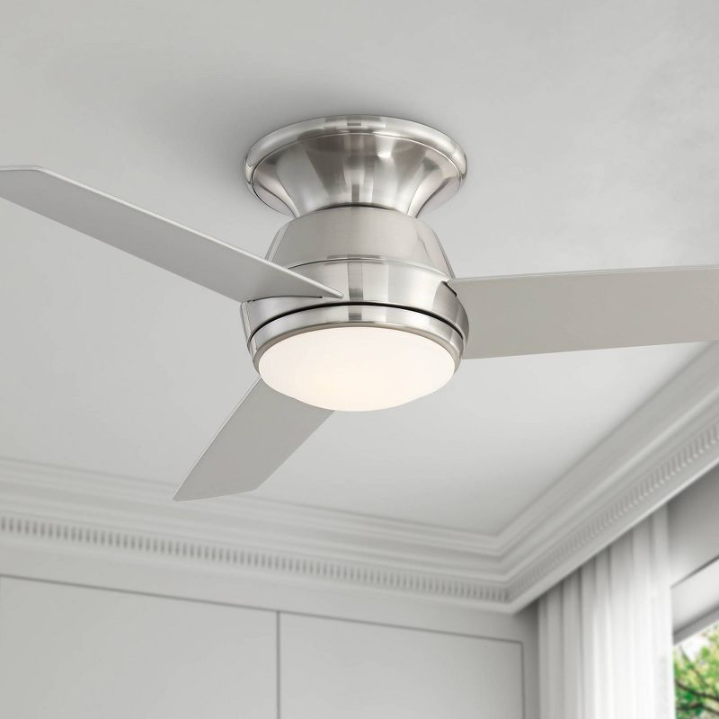 44" Casa Vieja Marbella Breeze Modern Hugger Indoor Ceiling Fan with Dimmable LED Light Remote Control Brushed Nickel Opal Glass for Living Room House