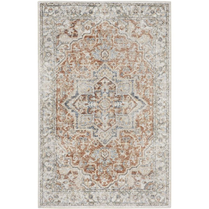 Nourison Astra Machine Washable Vintage Medallion Indoor Bathroom, Kitchen Area Rug Gold/Multicolor 3'3" x 5'