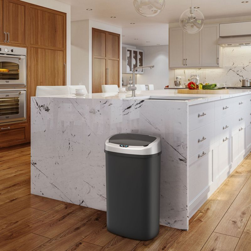 iTouchless 13 Gallon Black Plastic Oval Sensor Kitchen Trash Can with Lid and Odor Filter