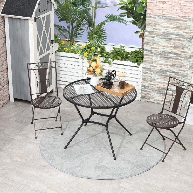 Outsunny 35" Round Patio Dining Table Steel Outside Table with Mesh Tabletop for Garden Backyard Poolside, Black