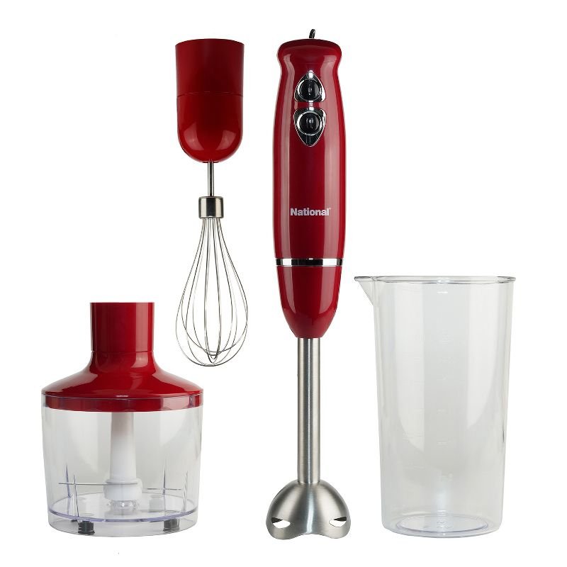 National® 500-Watt Multi-Purpose 4-in-1 Immersion Blender with Attachments (Red)