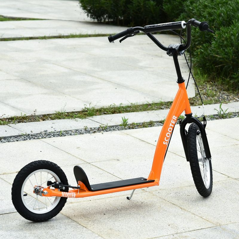Aosom Youth Scooter Kick Scooter for Kids 5+ with Adjustable Handlebar Front and Rear Dual Brakes Inflatable Wheels, Orange
