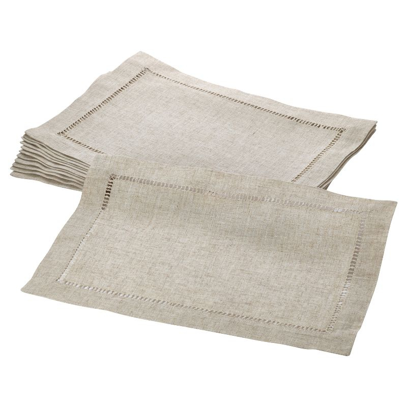 (Set of 12) 14"x20" Toscana Placemat Natural - Saro Lifestyle: Machine Washable, Polyester Blend, Rectangular Shape