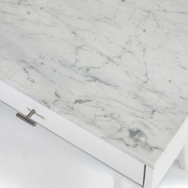 The Bianco Collection Viola 44" Rectangular Italian Carrara White Marble Writing Desk with White Legs
