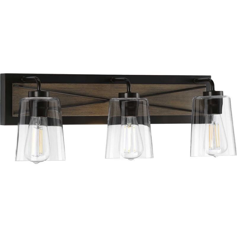 Progress Lighting Briarwood 3-Light Bath Vanity in Antique Bronze with Clear Glass Shades