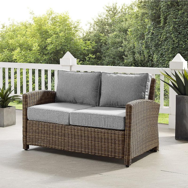 Bradenton Outdoor Wicker Loveseat: Steel Frame, Moisture-Resistant Cushions - Crosley