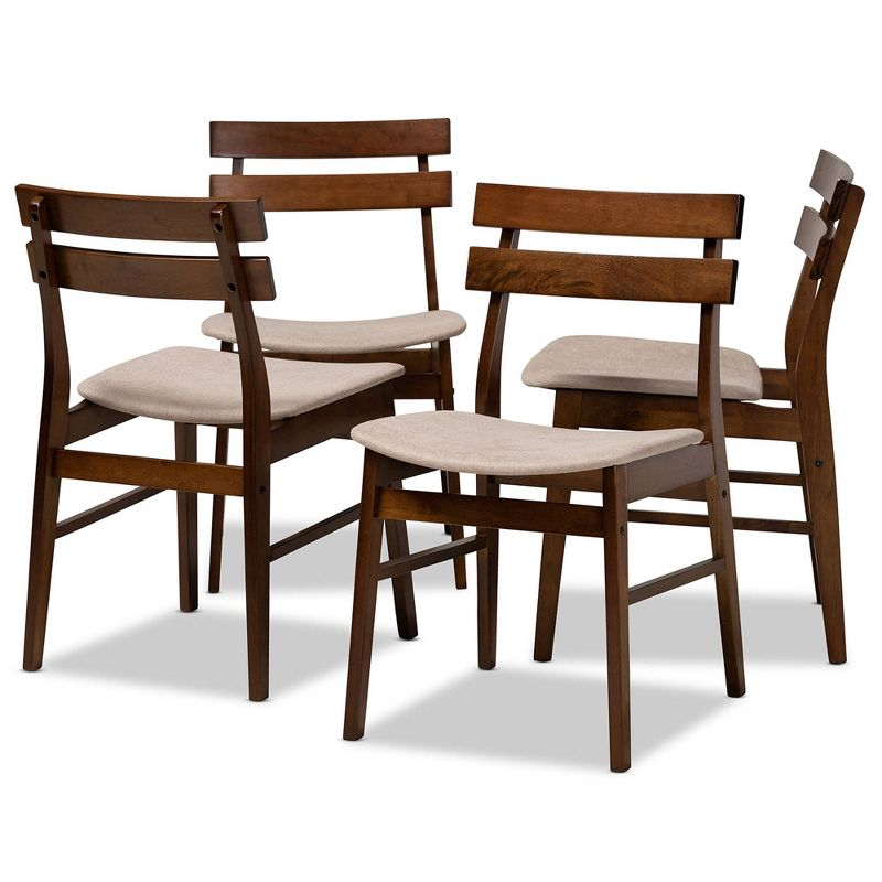 Set of 4 Devlin Upholstered Wood Dining Chairs Light Beige/Walnut - Baxton Studio: Rubberwood Frame, Spot Clean