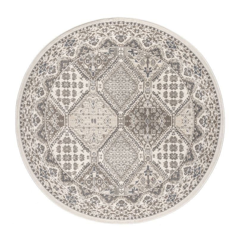 Nuloom 6 Round Becca  Tiled Indoor Area Rug, Beige, Faded Transitional Design, Stain Resistant, BedroomLiving Room, Kitchen,