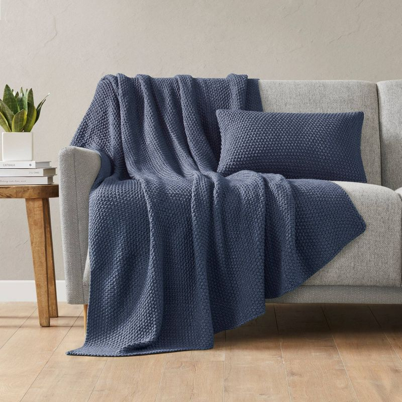 12"x20" Oversize Bree Knit Lumbar Throw Pillow Cover Indigo - Ink+Ivy: Acrylic, Machine Washable, Zippered