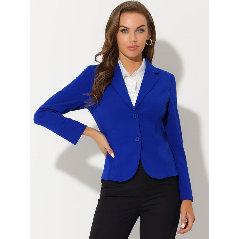 Allegra K Women's Elegant Work Office Lapel Collar Button Down Regular Fit Suit Blazer Royal Blue X-Small
