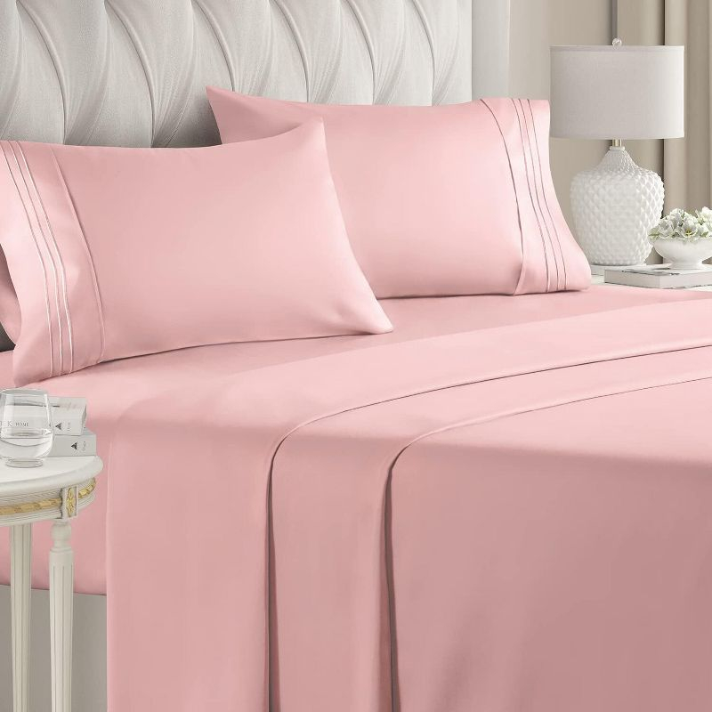 CGK Linens Luxury Soft 4 Piece Solid Bed Sheet Set - Deep Pocket Fits 8"-16" Mattresses in Baby Pink, Size Full
