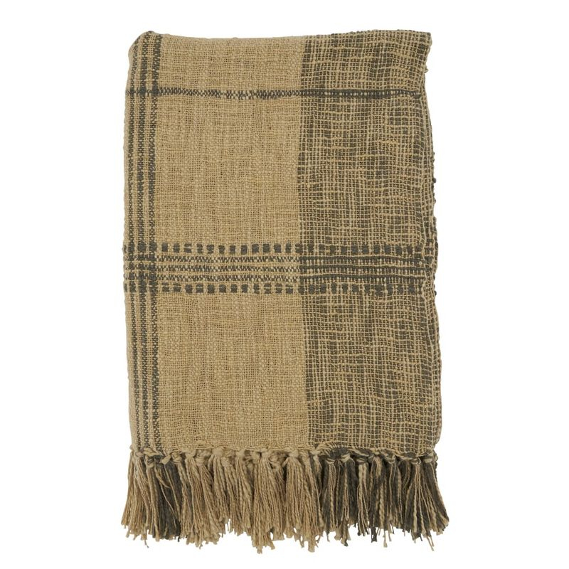50"x70" Oversized Plaid Cotton Throw Blanket Natural - Saro Lifestyle: Hand Wash, Traditional Style, All Ages