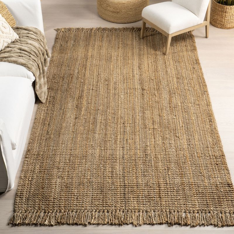 Nuloom 4 Square Daniela Jute Tassel Hand Woven Indoor Area Rug, Natural, Solid Chunky Farmhouse Design, Natural Fiber BedroomLiving Room
