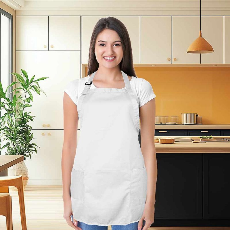 Dalix Waist Aprons Commercial Restaurant Home Bib Spun Poly Cotton Kitchen (3 Pockets) in White