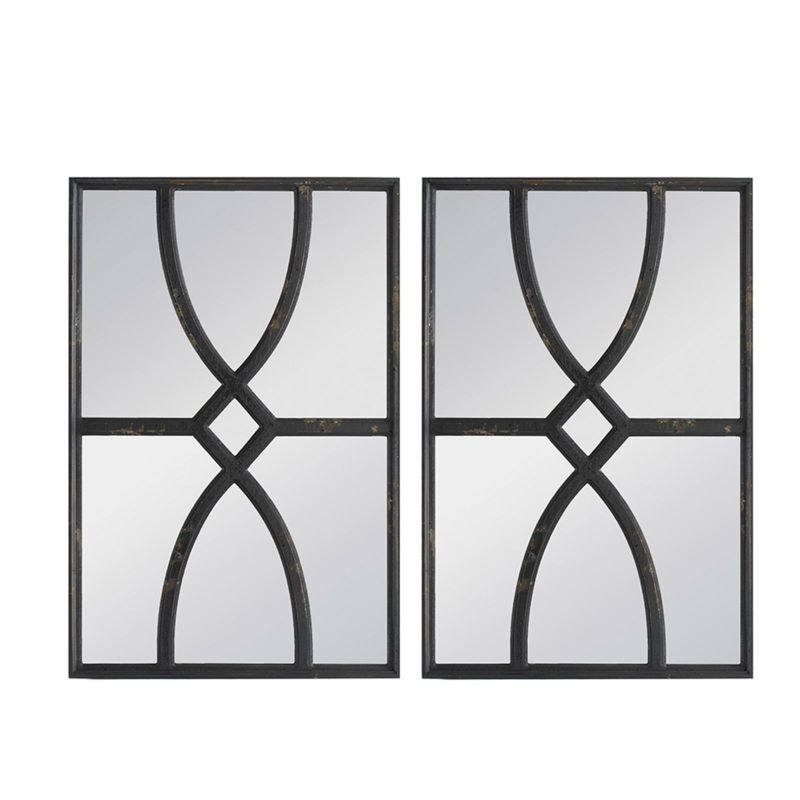 Cerys Rectangular Wooden Wall Mirror,2 Piece Mirror Wall Decor Set with Antique Black Frame,16" x 23" Vertical or Horizontal Home Decor-The Pop Home