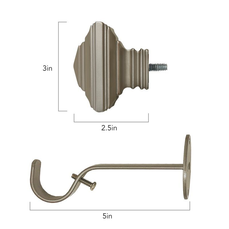 Florence 1" Window Drapery Single Curtain Rod with Stacked Square Finial - 28"-48" - Nickel - Elrene Home Fashions