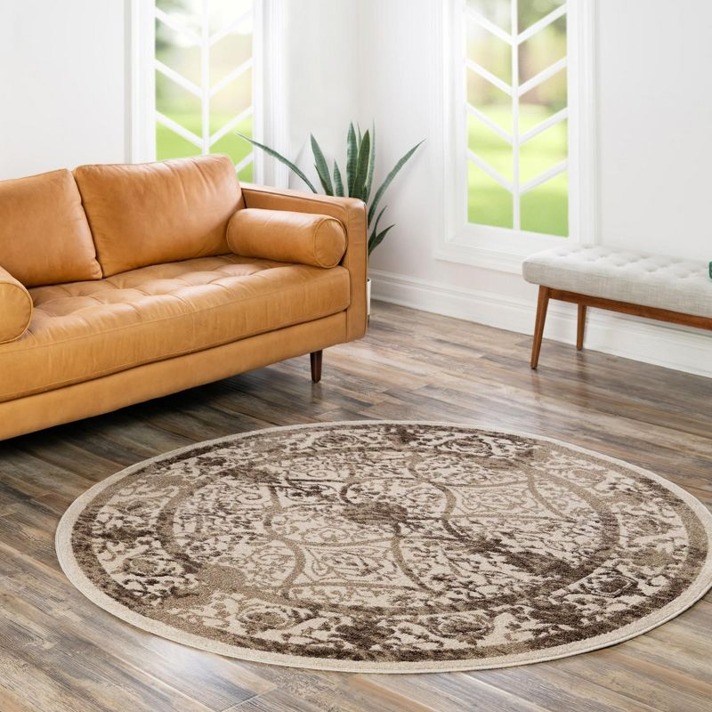 Unique Loom 6' 1 x 6' 1 Round Beige La Jolla Traditional Area Rug