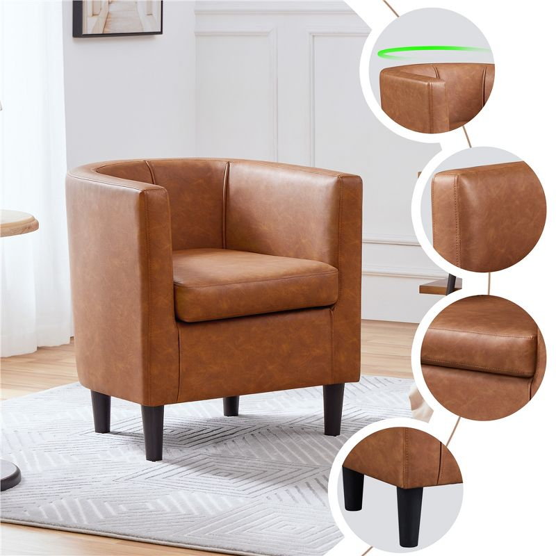 Yaheetech Faux Leather Upholstered Accent Chair Barrel Chairs, Brown
