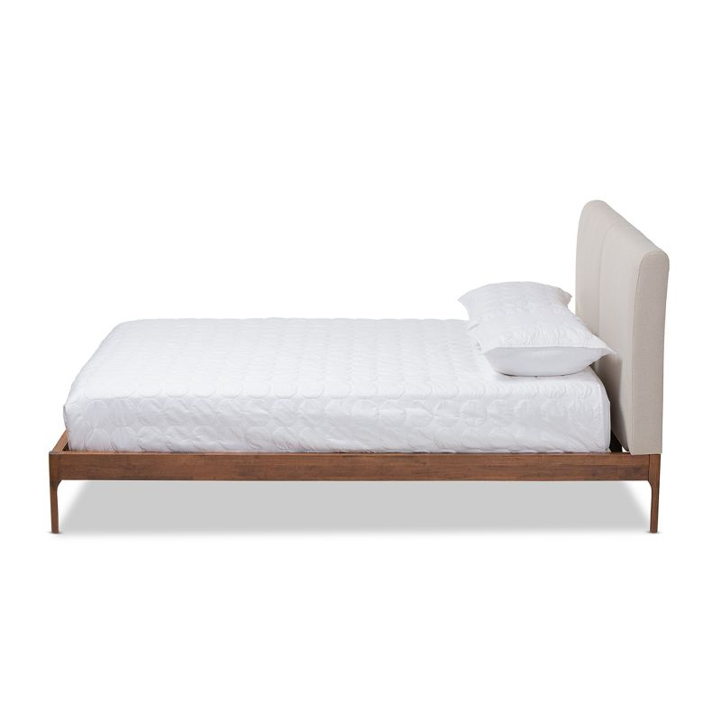 Baxton Studio Full Aveneil Walnut Finished Platform Bed Beige/Walnut Brown: Upholstered Headboard, Wood Composite Frame