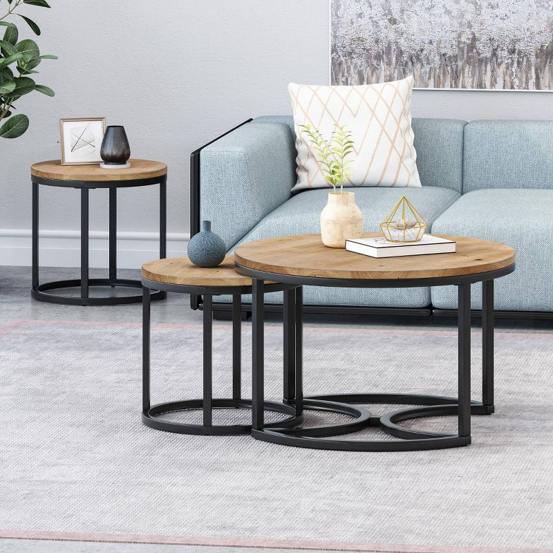 3pc Gerrish Modern Industrial Table Set Antique Brown - Christopher Knight Home: Sturdy Space-Saving Furniture