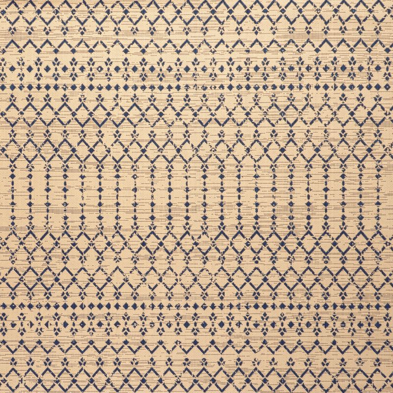 5' x 5' Ourika Moroccan Geometric Textured Weave Indoor/Outdoor Area Rug, Beige/Navy - JONATHAN Y