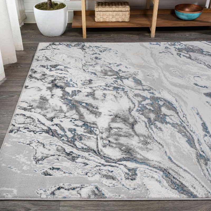 5'x8' Swirl Marbled Abstract Area Rug, Gray/Blue - JONATHAN Y
