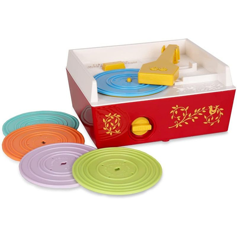 Schylling Fisher Price Classic Toys - Retro Music Box Record Player, Ages 18 Months and Up, Blue/Yellow/White