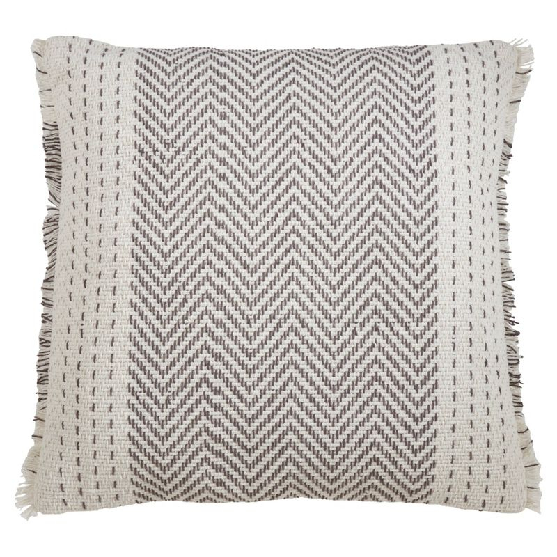 22"x22" Oversize Kantha Stitched Square Throw Pillow Cover Gray - Saro Lifestyle: Cotton, Zipper Closure, Indoor Use