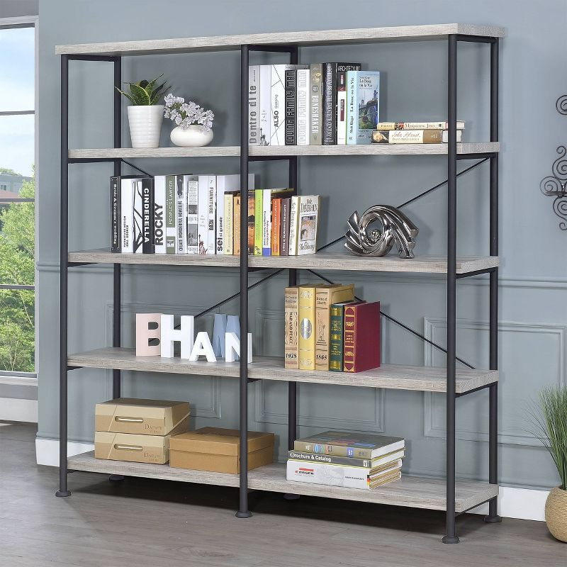 63" Analiese Double Bookcase with 4 Open Shelves in Gray Driftwood - Coaster