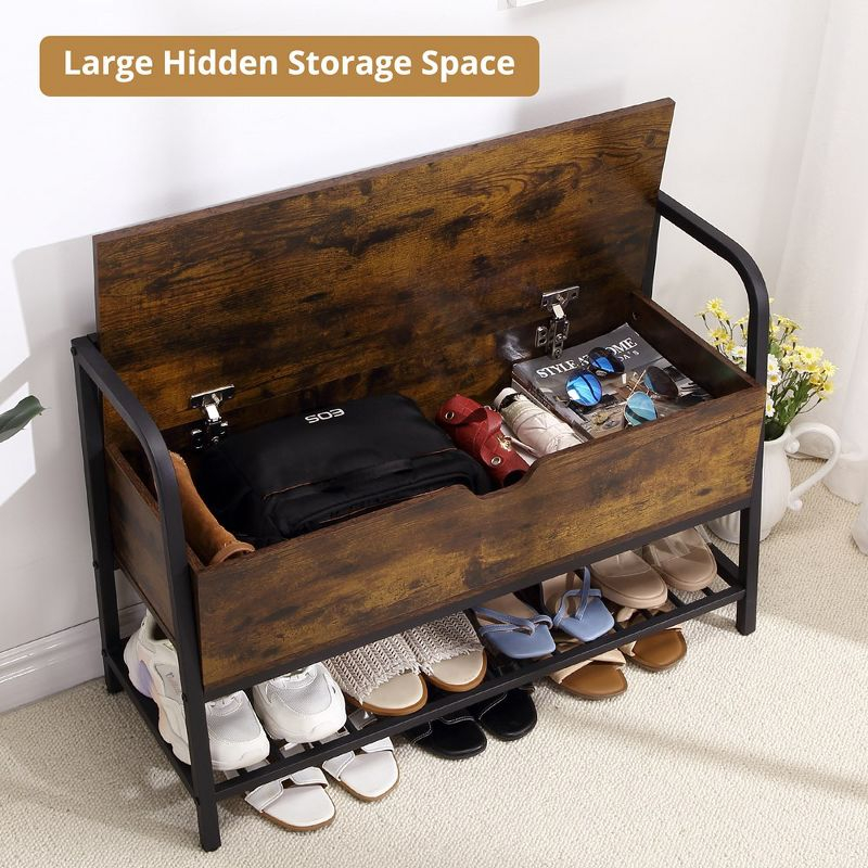 Entryway Storage Bench, 33 in Vintage Shoe Rack Bench with Storage Box