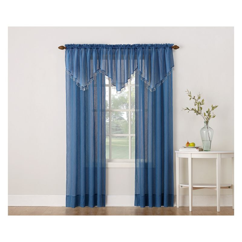 24"x51" Erica Crushed Sheer Voile Beaded Curtain Valance Blue - No. 918