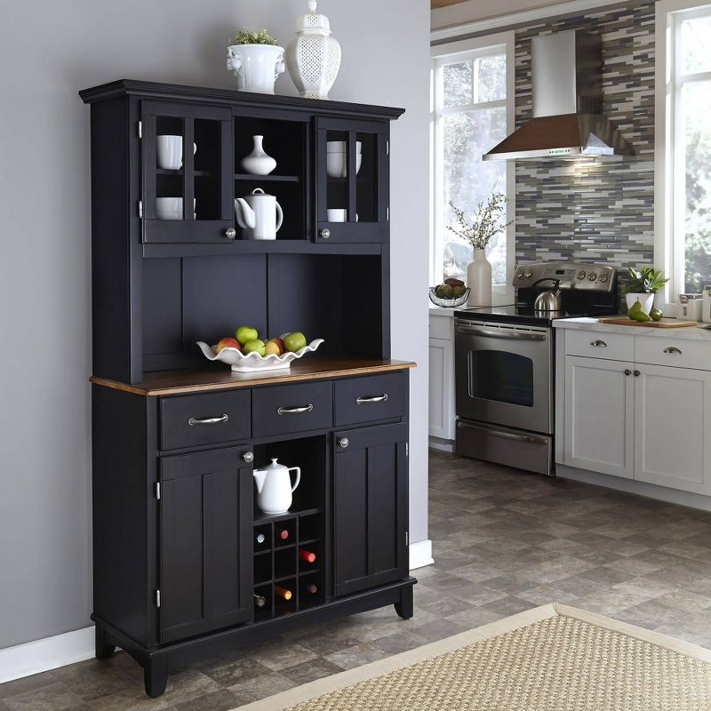 Large Buffet of Buffets Server with Hutch and Oak Top Black - Homestyles