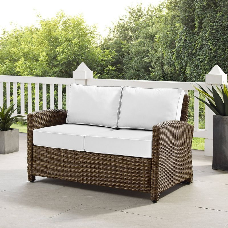 Bradenton Outdoor Loveseat: Weathered Brown/White, Steel Frame, Moisture-Resistant Cushions - Crosley
