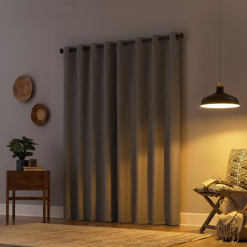 50"x96" Archaeo Total Blackout Textured Linen Blend Grommet Top Curtain Panel Gray: Modern Noise Reduction, Thermal Insulated