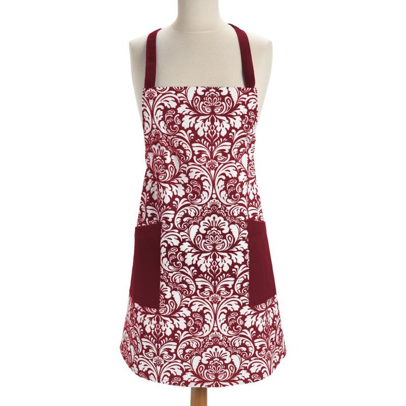 Design Imports  Damask 2 Pocket Printed Apron Wine