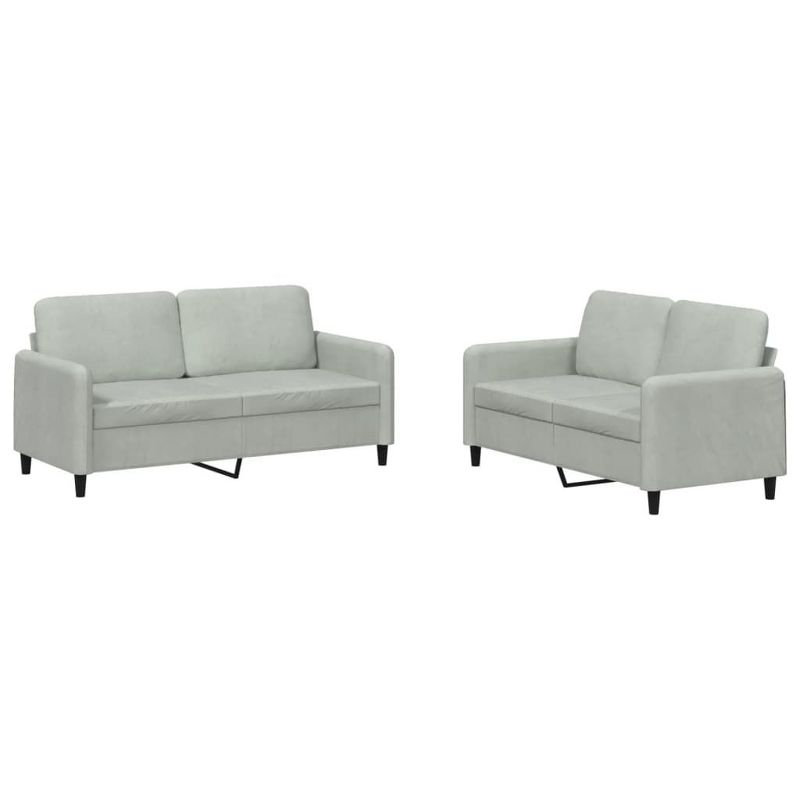 vidaXL 2 Piece Sofa Set in Light Gray Velvet - Comfortable Seating with Thick Padding and Durable Material for Living Room or Office Space