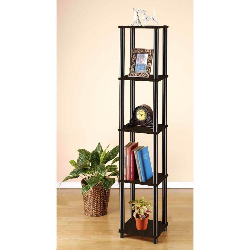 Furinno 5-Tier Corner Square Bookshelf Anti-Tipping Display Rack Shelf for Bathroom&Closet&Home Office&Living Room&Kitchen,Espresso/Black