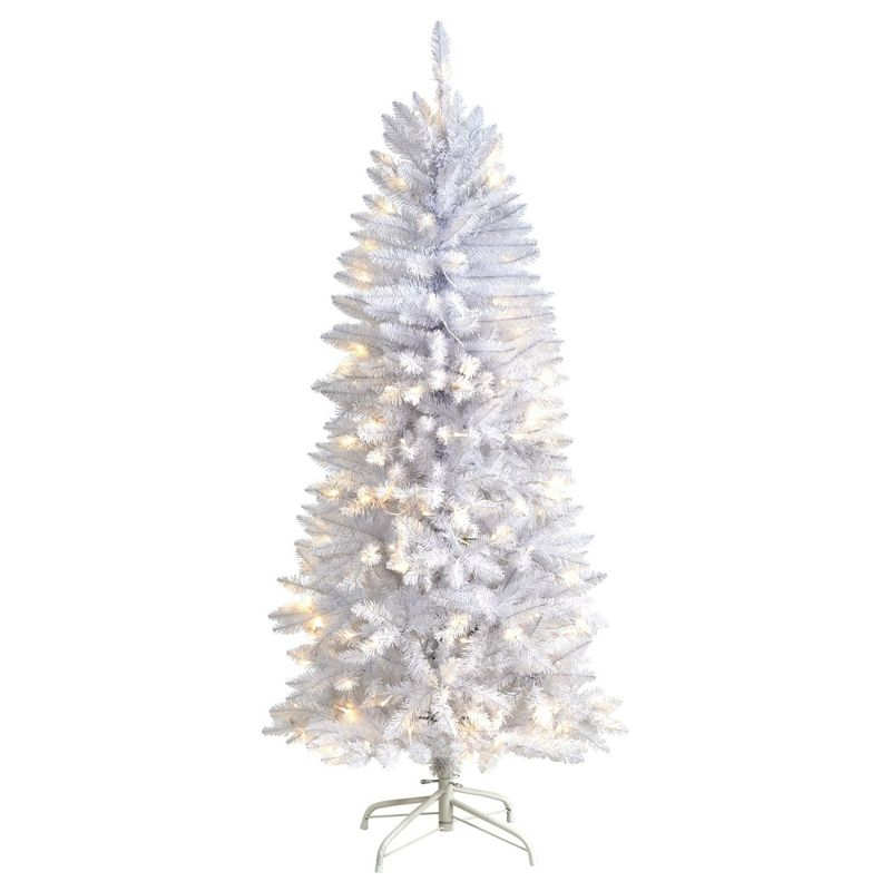 Nearly Natural 5-ft Slim White Artificial Christmas Tree with 150 Warm White LED Lights and 491 Bendable Branches