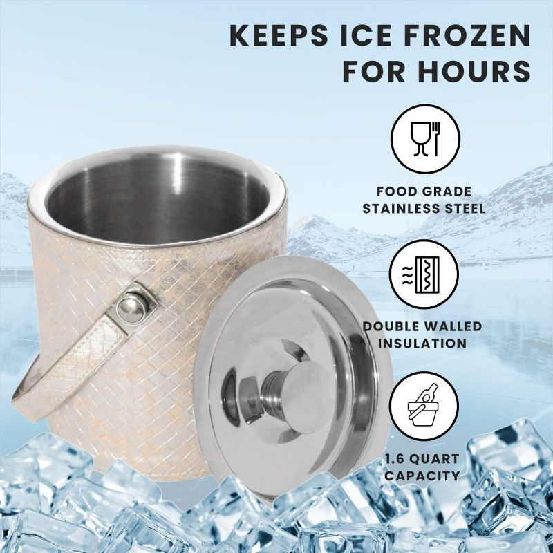 Sol Living 1.6 Qt. Double Wall Stainless Steel Ice Bucket Includes Tongs and Lid - Pink Leather