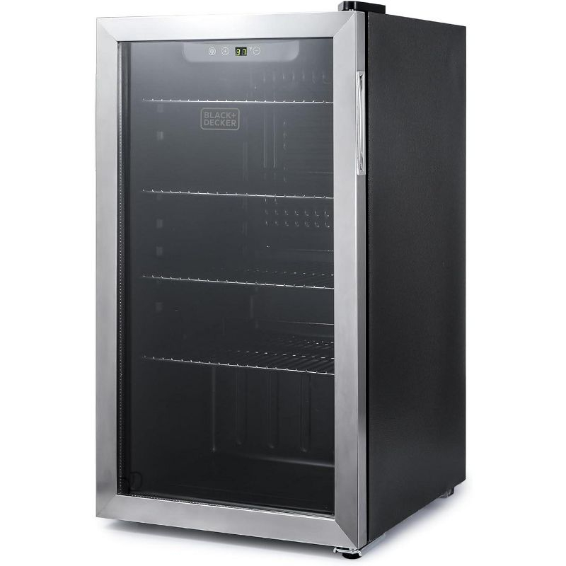 BLACK+DECKER 3.3 Cu. Ft. Beverage Cooler, Beverage Fridge with Double Pane Glass Door, Refrigerator for Drinks with 112-Can Capacity, LED Display