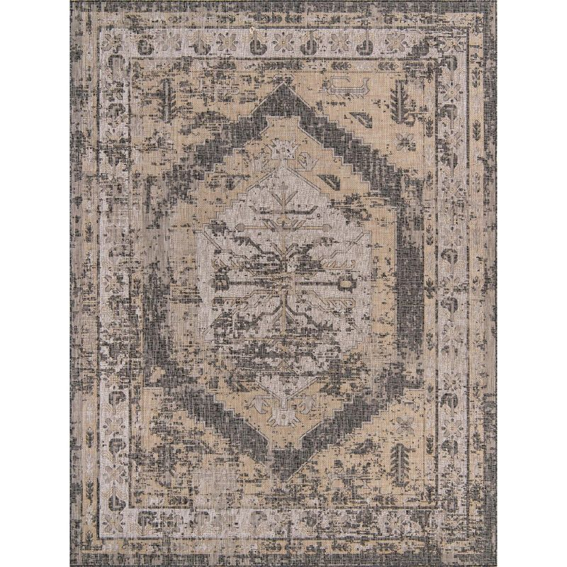 Unique Loom 9' 0 x 12' 0 Rectangle Indoor/Outdoor Traditional Charcoal Area Rug