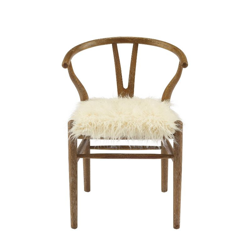 Ellis Mid-Century Wishbone Faux Fur Dining Chair White - Linon: Plush, Armless, Wood Legs