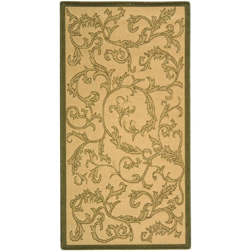 Courtyard CY2653 UV & Stain Resistant Non-Shedding Power Loomed Indoor/Outdoor Accent Rug - Natural/Olive - 2'7"x5' - Safavieh